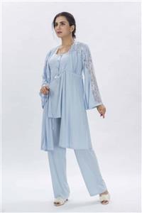 Duchesse Kadın Mavi Sabahlıklı Pijama Takım 3 Lü