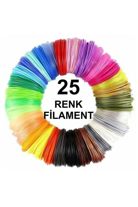 Filament 3d Kalem Yazıcı Için 25 Renk 25 Metre (25 X 1 Metre) Pla