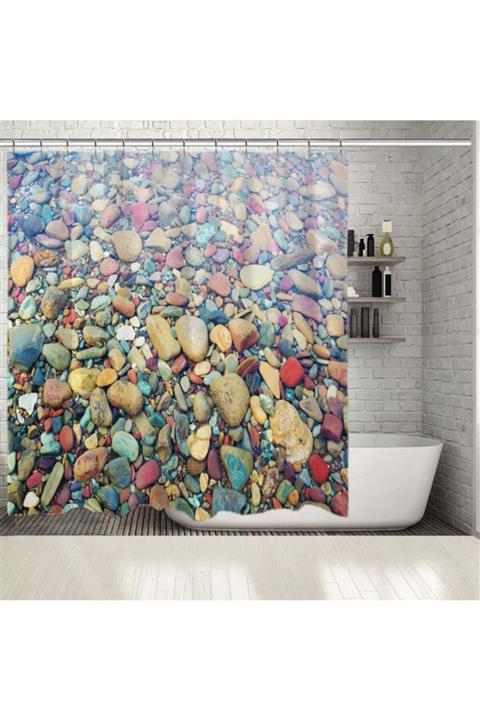 Henge Home Baskılı Duş Perde Su Altında Renkli Taş Desenli