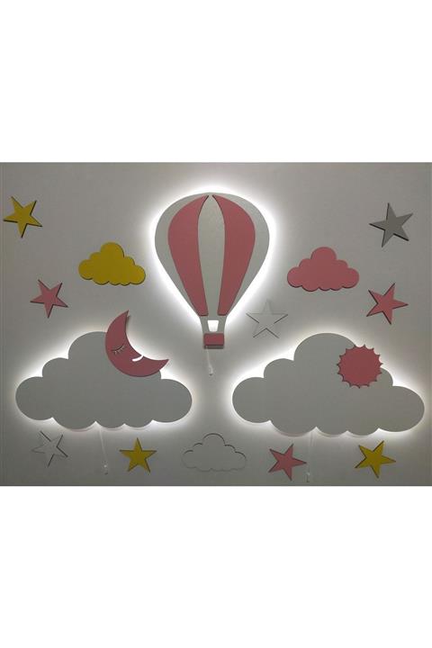 fabrikahşap Işıklı Isimli Balon Bulut 2 Li Ahşap Gece Lambası Ledli Dekoratif Aydınlatma Çocuk Odası
