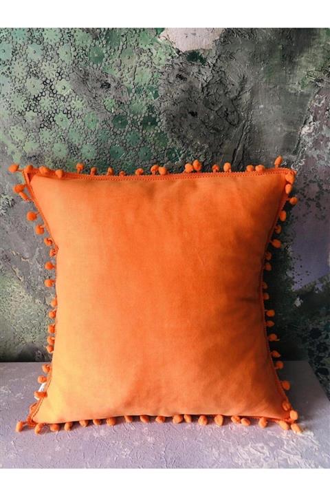 HAZE DESİGN LAB Turuncu Ponponlu Düz Yastık Kılıfı