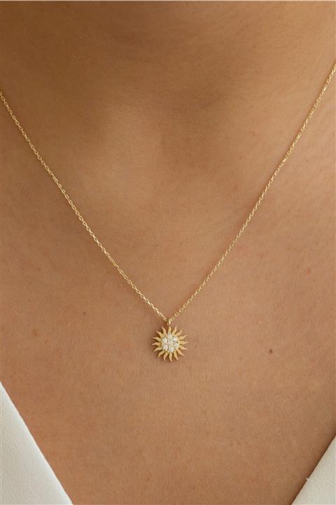 Minaliva Kadın Sarı Altın 14 Ayar  Güneş Kolye