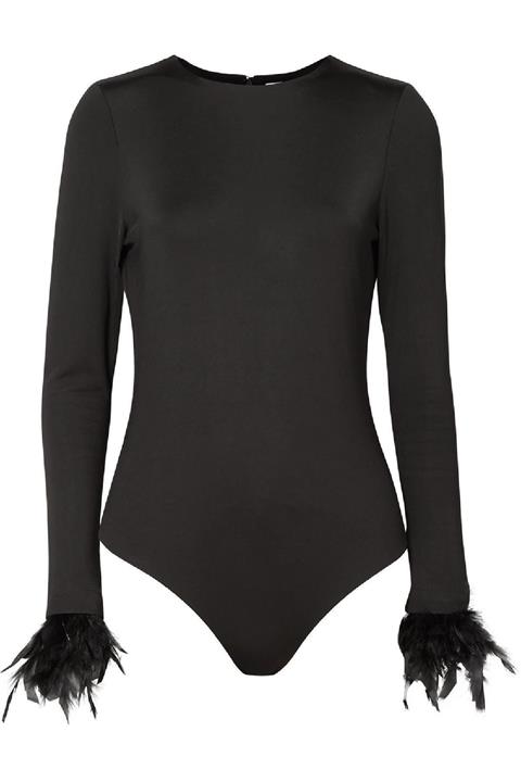 Tuğçe Saray Kadın Siyah Otriş Detaylı  Bodysuit