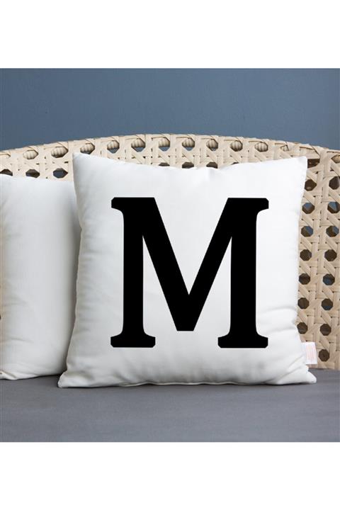 PANORAMA PROMOSYON M Harfli Baskılı Dekoratif Kırlent Hediyelik Yastık -baskılı Minder Baskılı Yastık