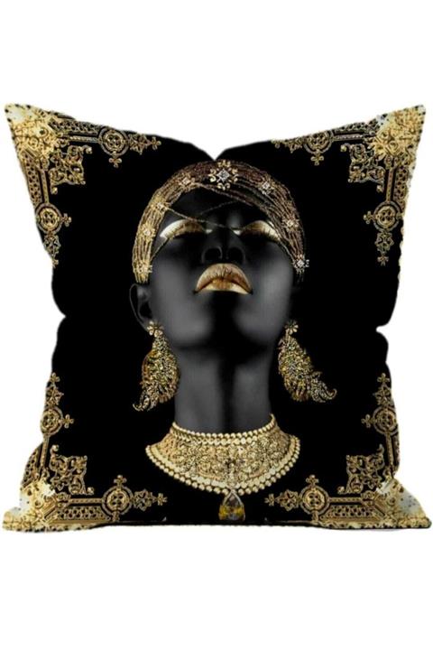 Pretaporter Siyah Gold Zenci Kız Kırlent Kılıfı