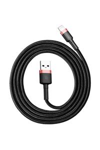 Baseus Cafule Serisi iPhone Lightning Örgülü 1 Metre 2.4A Kevlar Şarj ve Data Kablosu Red Black