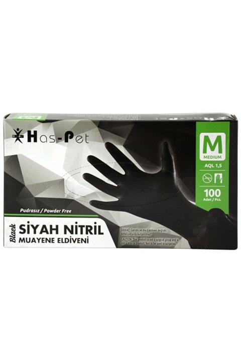 HasPet Haspet Nitril Muayene Eldiveni Pudrasız Siyah