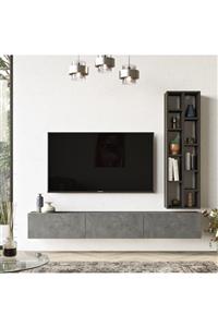 Yurudesign Luvio Tv Ünitesi Kitaplık 175cm Beton-siyah Lv9-rl