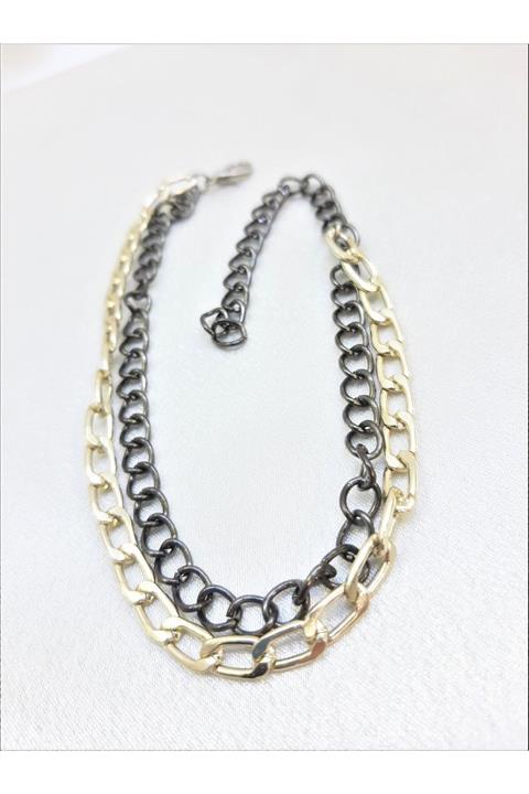 TÜKKAN ACCESSORİES Gold Ve Siyah Kaplama Zincir Halhal