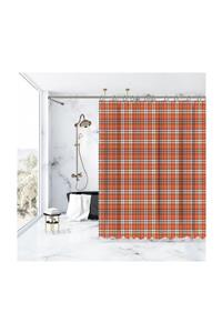 Henge Home Noel Oranj Kahve Bej Tartan Ekose Desenli Duşperdesi