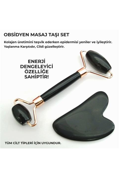 OSMANLI DOĞAL TAŞ Obsidyen Masaj Taşı Roller Ve Gua Sha  1.Sınıf Takım