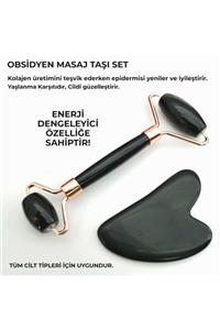 OSMANLI DOĞAL TAŞ Obsidyen Masaj Taşı Roller Ve Gua Sha  1.Sınıf Takım