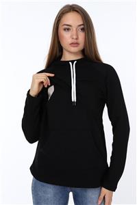 Luvmabelly Kadın Siyah Kapüşonlu ve Cepli Emzirme Sweatshirt