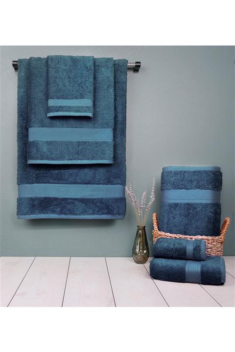 TURKUAZ Yüksek Kalite Yumuşak 6'lı Havlu Seti Lacivert 2 Adet Mutfak-2 Adet El-2 Adet Banyo Havlusu