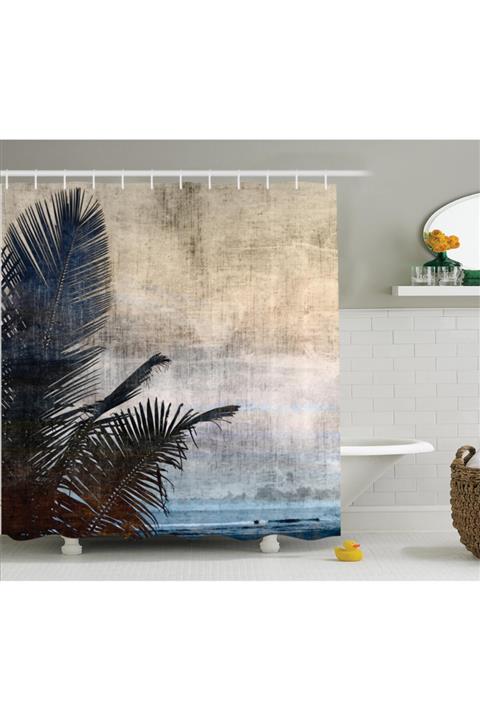 Orange Venue Eskitme Duş Perdesi Tropik Ada Manzarası