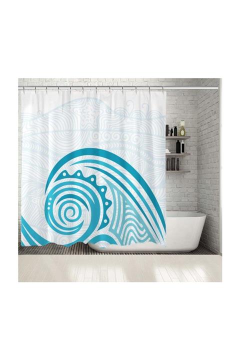 Henge Home Baskılı Duş Perde Deniz Dalgalı Dekoratif Desenli