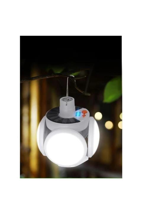 PoyrazGlobal Solar Güneş Enerji Ve Usb Sarjlı 5 Kanatlı Bahçe Aydınlatma Led Askılı Pratik Kamp Lamba