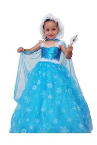 DEHAMODA Frozen Elsa Pelerinli Şapkalı Tarlatanlı Kostüm 6'lı Set Askılı Model