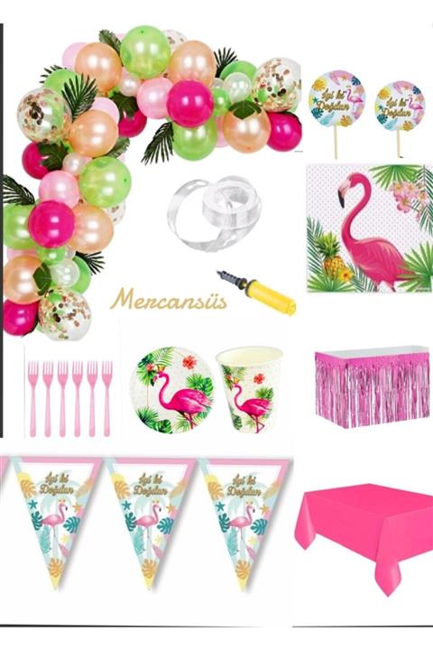 Fixman Flamingo Temalı 8 Kişilik Hazır Doğum Günü Parti Seti