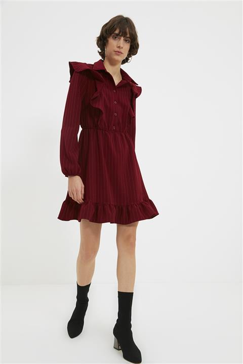 TRENDYOLMİLLA Bordo Düğmeli Elbise TWOAW22EL0315