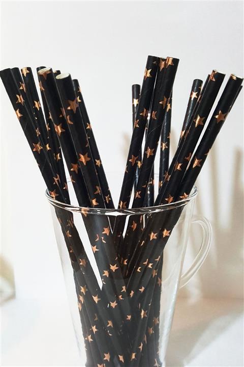 vDecorr Pipet 20 Li Kağıt Siyah-bakır Yıldızlı