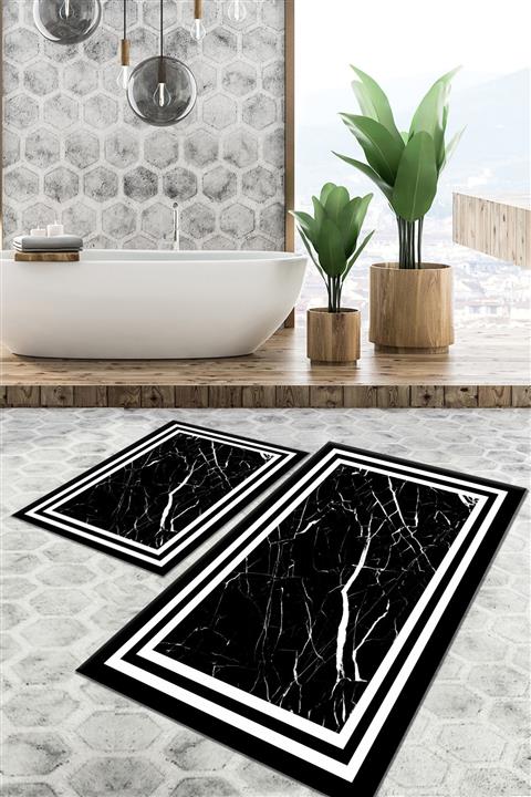 Tulip Dekorativ Halı 2'li Yıkanabilir Antibakteriyel Kaymaz Tabanlı Klozet Takımı 50x60 cm 60x100 cm