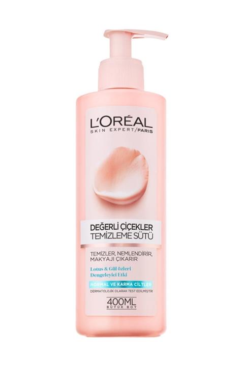 L'Oreal Paris L'oreal Değerli Çiçekler Temizleme Sütü Lotus & Gül Özleri Dengeleyici Etki 400ml