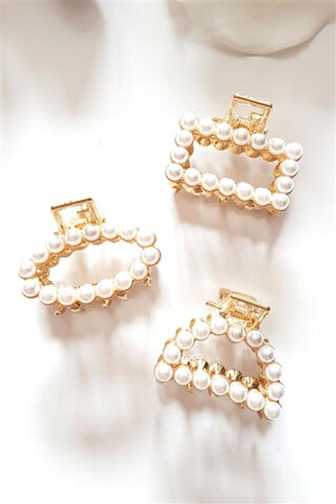 PETEK AKSESUAR 3 Adet Mini Incili Metal Mandal Saç Tokası