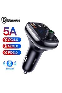 Baseus T Typed S-13 Bluetooth Fm Transmitter 36w Qc 4.0 Dual Usb & Type-c Araç Şarj Cihazı-siyah
