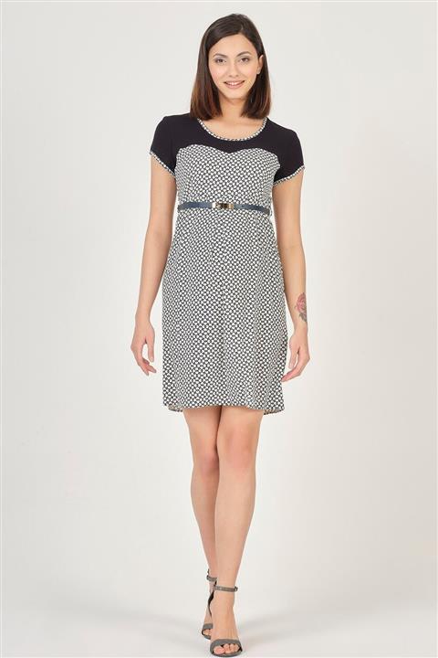 BUSA Hamile Mini Elbise Kemer Aksesuarlı Siyah