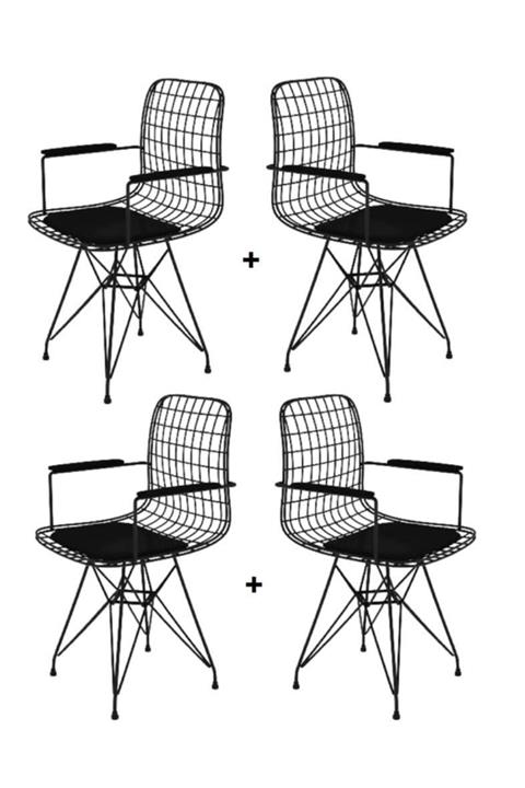 Kenzlife Knsz kafes tel sandalyesi 4 lü mazlum syhsyh kolçaklı ofis cafe bahçe mutfak