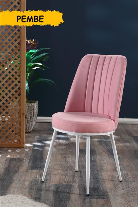 MYMASSA Gold Sandalye Pembe - Metal Beyaz Ayaklı
