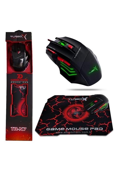 TURBOX BenchSlade TR-X7 3200Dpi Usb Kablolu Kırmızı Siyah Gaming Optik Mouse + Pad Hediyeli