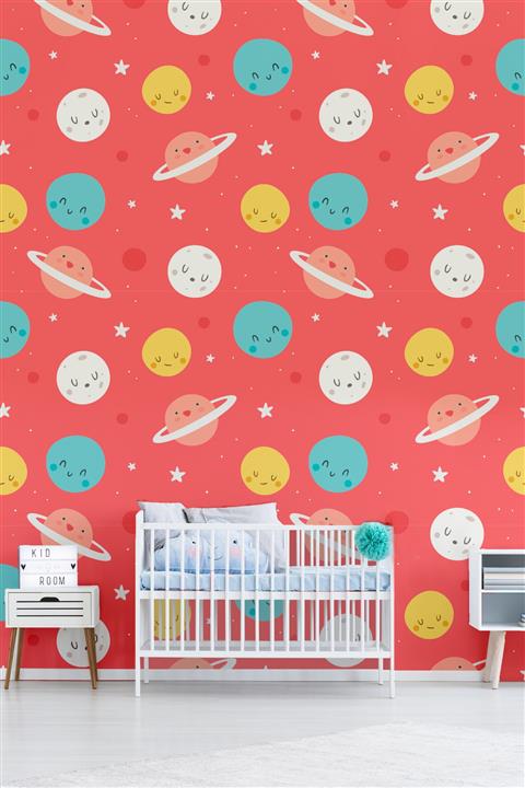 LAGOONkids Orange Saturn Çocuk Odası Duvar Kağıdı