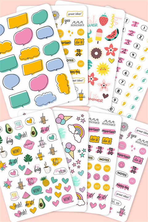 Özer Store Renkli Yapışkanlı Ajanda, Bullet Journal Içeriği Sticker Seti