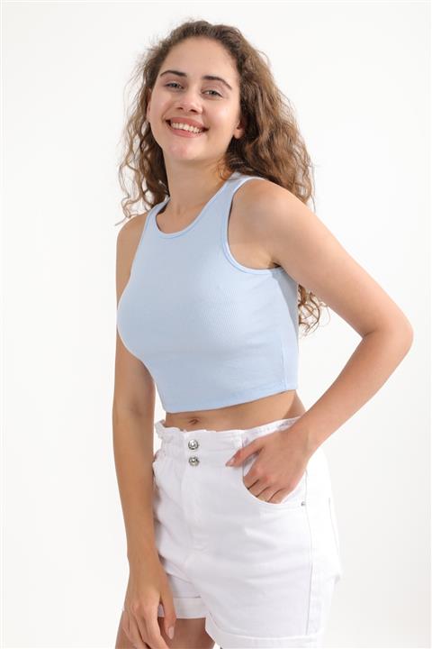 MD trend Kadın Mavi Fitilli Askılı Super Crop Örme Atlet