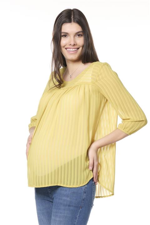 BUSA Hamile Bluz Çizgi Şerit Desenli Model Sarı
