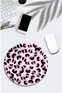 pixolog Pembe Leopar Desenli Yuvarlak Mousepad 1120