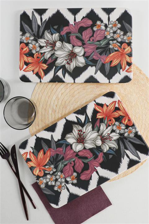 Keramika Mor Çiçek Kayık Tabak 33X21 cm 2 Adet 17924