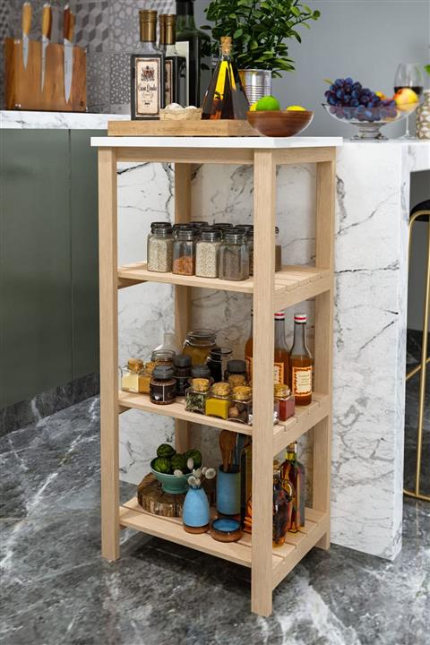 AnkaWood Ahşap 4 Raflı Mutfak Düzenleyici Çok Amaçlı Raf Baharatlık Kiler Rafı Dekoratif Mutfak Rafı