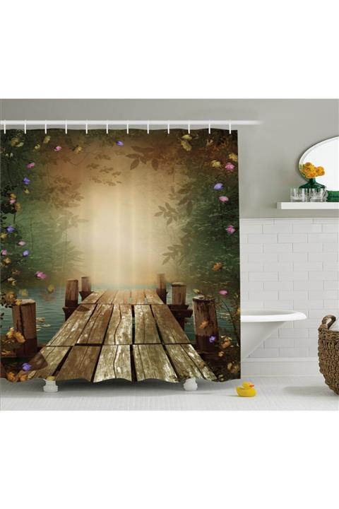 Orange Venue Çiçekli Duş Perdesi Rengarenk Çiçekli İskele Rengirenk