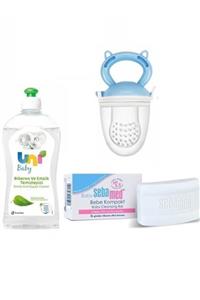 Uni Baby Biberon Ve Emzik Temizleyici 500 Ml+sebamed Baby Bebek Sabunu 100 Gr+meyve Süzgeci Mavi