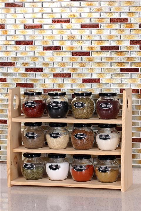 TROYA Ahşap Standlı 12 Li Baharatlık Seti - Naturel