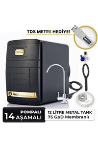 AQUAFLO Black Pompalı 14aşama 8filtre 12lt Metal Tank 75 Gpd Membranlı Su Arıtma Cihazı (SKP14-M-S)