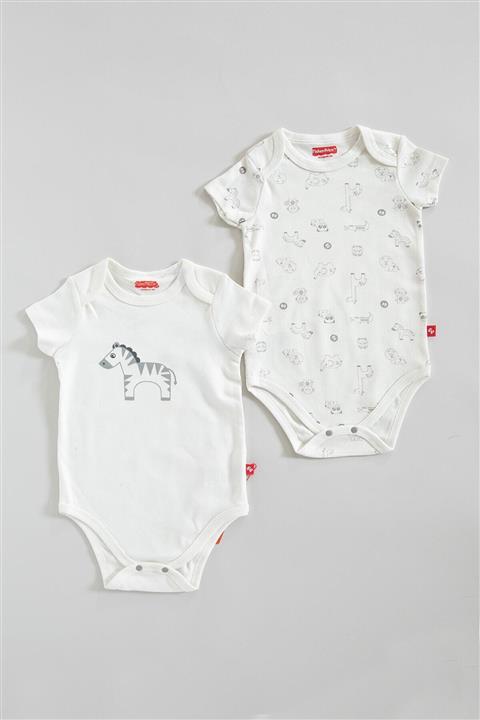 FISHER PRICE Unisex Bebek Ekru Tiny Zebra Ikili Kısa Kollu Body