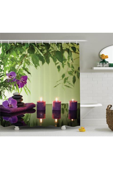 Orange Venue Çiçekli Duş Perdesi Zen Temalı