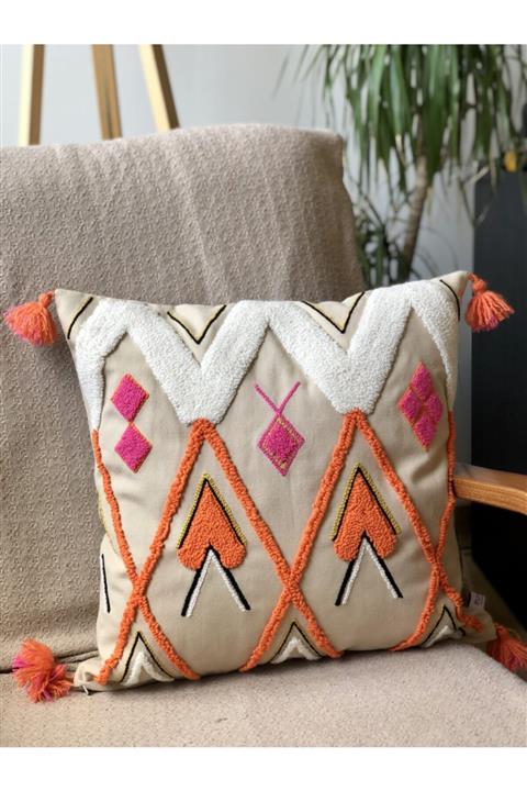 Ruhanda Punch Özel Tasarım Kırlent - Iç Yastıklı - Bohem Orange