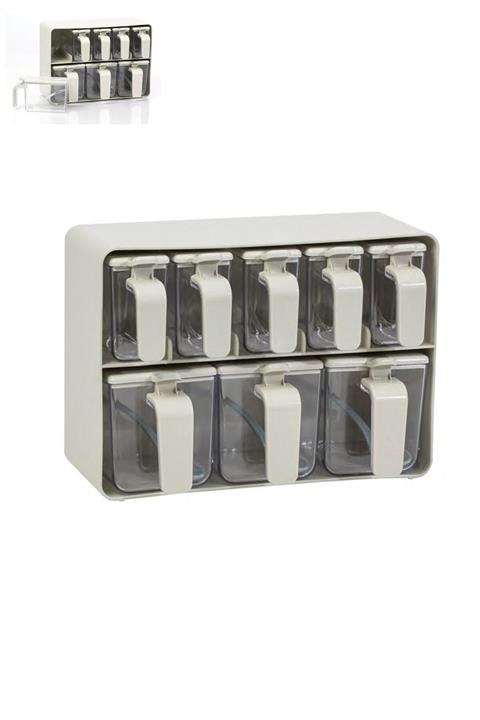 krommet Sekizli Standlı Baharatlık Seti Opak Vanilya