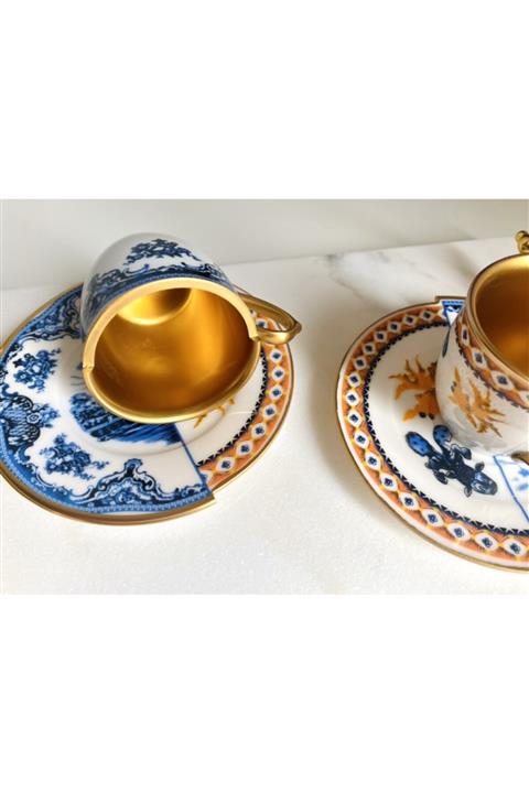 RASEVHOME Iki Desenli, Çift Desen Gold Bleublanc 2'li Fincan