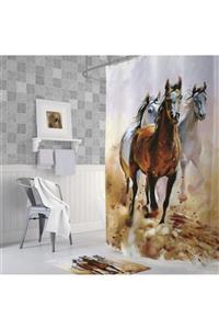 Zethome Tropik Horses Banyo Duş Perdesi Tek Kanat 1x180x200